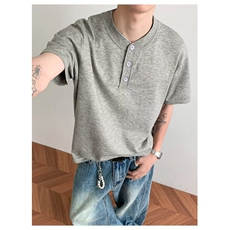 【有货】DT510-P50新款亨利领男夏季高级感纯色慵懒风打底针织衫，男装T恤，星座603-2