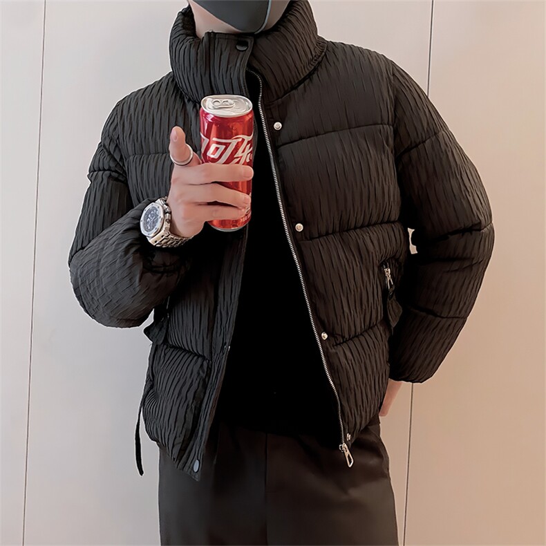 B03/P98控138冬季黑色系百搭褶皱肌理感立领棉衣外套男黑首1,男装棉衣,星座305B