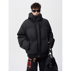 现货5W件冬季三防重磅boxy短款羽绒连帽PU皮棉衣外套防风加厚棉服，男装棉衣，电商A486