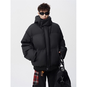 现货5W件冬季三防重磅boxy短款羽绒连帽PU皮棉衣外套防风加厚棉服图片