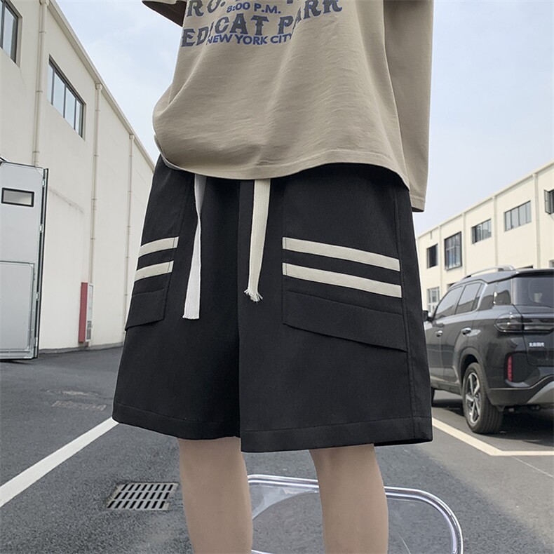 港风竖条梭织运动休闲裤高街五分裤宽松直通短裤DK232P38,男装休闲裤,星座1204-3