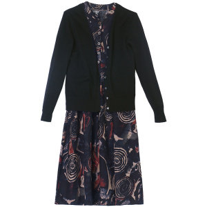 2021年秋季新款棉麻连衣裙两件套装毛衣加棉麻连衣裙子，女装连衣裙，欣贝拉