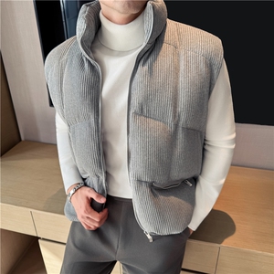 老钱风立领加厚保暖棉马甲男无袖肌理针织外套浅绿色MJ25106-P175图片