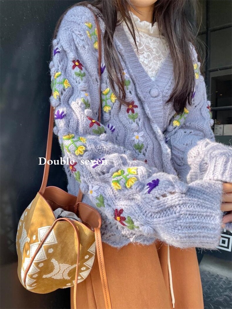 小花手工毛衣，女装针织衫/毛衣，Double Seven
