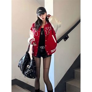 【现货】DW1013-P95美式街头撞色珍珠宽松百搭棒球服夹克外套女潮图片