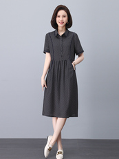 YR-63652023年夏季优雅气质A型仿真丝套头小翻领宽松腰花色真口袋，女装连衣裙，依倍林