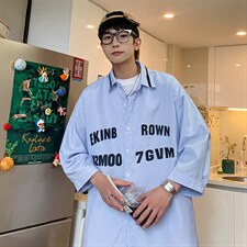 1港风竖条纹大码M-5XL中性风情侣潮七分袖衬衫男QCS7018P45控69，男装衬衫，星座226-2