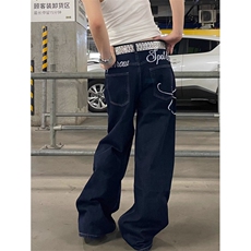 覆古字母刺绣牛仔裤男女宽松休闲百搭显瘦直筒长裤N56，男装牛仔裤，星座1116A（原606A-3）
