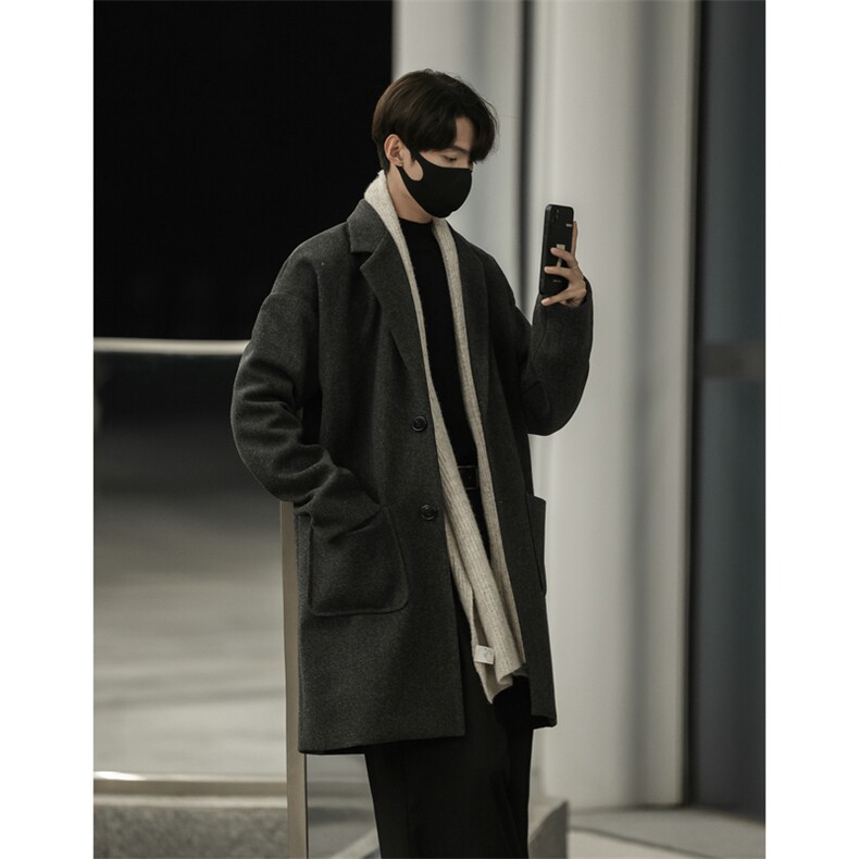 25年新款中长款风衣呢子外套潮流宽松毛呢大衣504-F26-P55控98，男装风衣，星座504