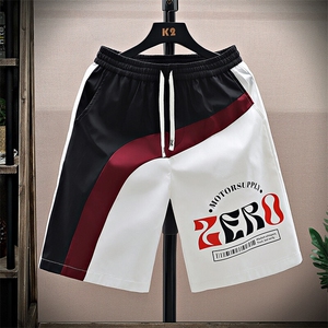 夏季五分裤男拼接色时尚休闲冰丝速干短裤宽松沙滩裤-DK35-P22图片