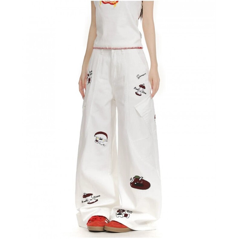 AK2060-P71美式复古刺绣小狗工装高街设计感直筒裤，女装休闲裤，星座617A-2