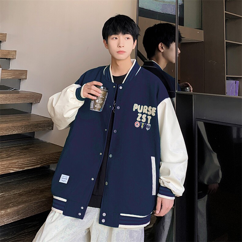 港风上衣夹克宽松落肩拼色棒球服外套JK714-P68,男装夹克,星座1204-3