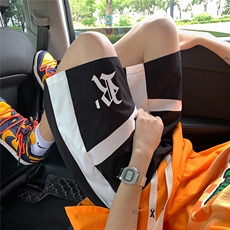 1港风拼色抽绳短裤男大码M-5XL休闲潮流五分裤男DK77035P30控48，男装牛仔裤，星座226-2
