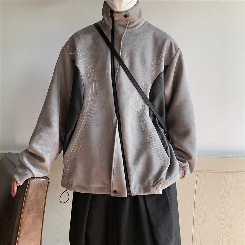 1美式麂皮绒大码M-5XL拼接撞色不规则拉链夹克男JK8759P95控128，男装夹克，星座226-2