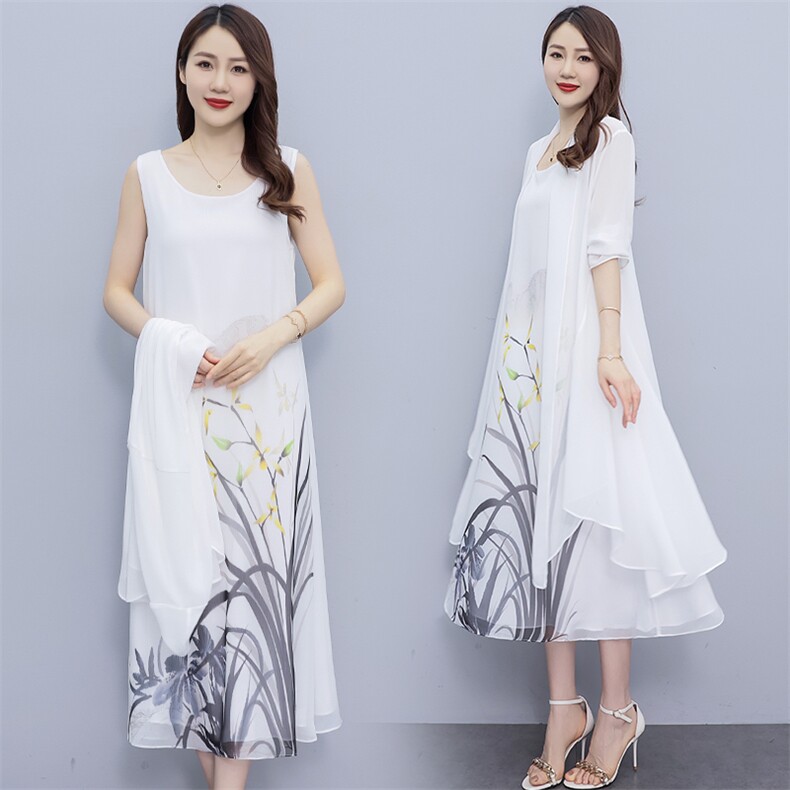 雪纺小披肩配裙子夏季新外搭开衫女士中长款宽松防晒衣连衣裙,女装连衣裙,秀美人生