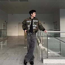 美式休闲迷彩飞行夹克男短款外套宽松时尚2025新款秋冬外套棒球服，男装夹克，星座601-1