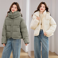 白色潮流气质减龄短款连帽棉服外套女2025年冬季新款加厚保暖棉衣，女装棉衣/棉服，江南富贵女