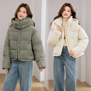 白色潮流气质减龄短款连帽棉服外套女2025年冬季新款加厚保暖棉衣图片