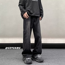 秋季日系复古牛仔裤男阔腿直筒裤青少年宽松腰潮休闲裤水洗春季，男装休闲裤，星座218-1（原230）