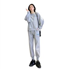 【现货】圆领卫衣女2021新款韩版休闲洋气百搭束脚裤套装纯色洋气，女装卫衣/绒衫，梦懿尔