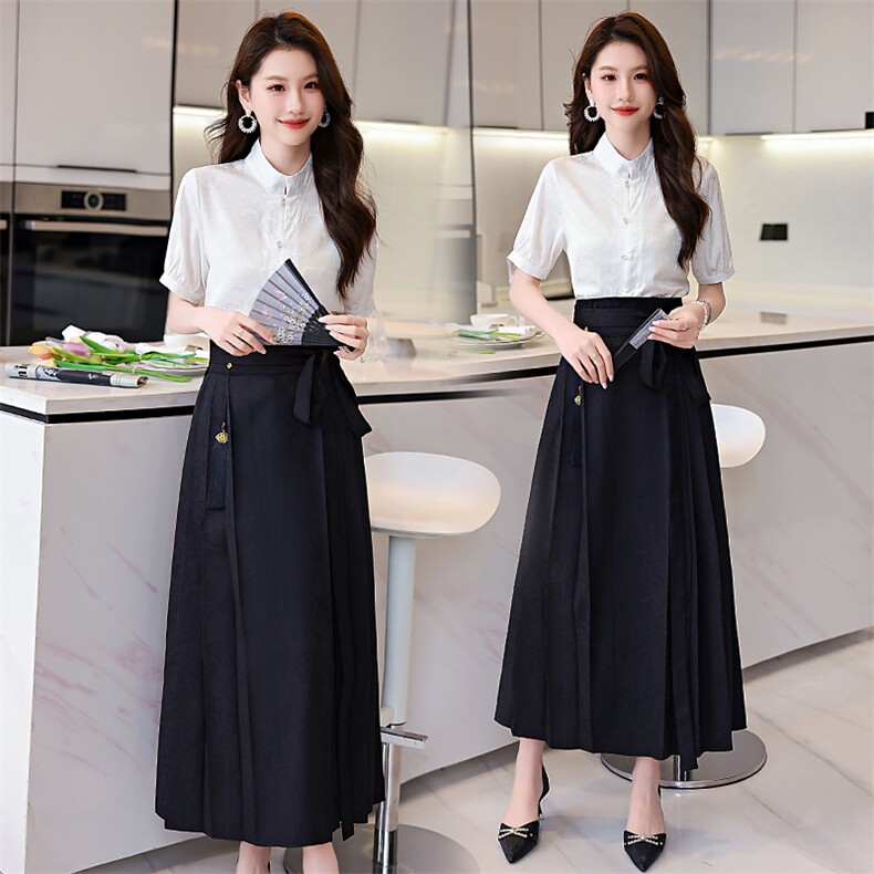 BAO现货2024夏装新款洋气减龄衬衣百搭显瘦气质马面裙套装，女装套装/套裙，时尚俏佳人