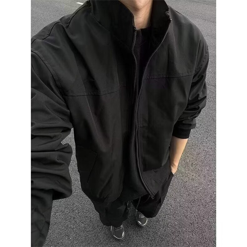 D60-P46黑色美式教练飞行夹克男款高级感痞帅硬汉外套廓形,男装T恤,电商B323A