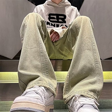 微喇牛仔裤黄泥色男女美式高街cleanfit裤子春秋潮牌痞帅修身N068，男装牛仔裤，星座601-2