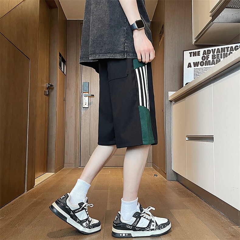 侧织带撞色红色休闲短裤男夏季宽松直筒五分裤,男装牛仔裤,星座410-6（原星座1304-1）