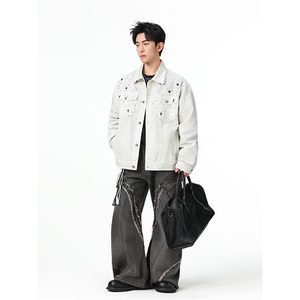 水洗牛仔外套男款春美式痞帅上衣服宽松休闲工装夹克JK1332-P98图片