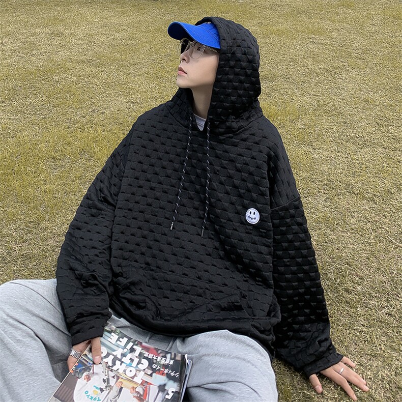 春季潮流ins宽松套头连帽上衣男日系华夫格卫衣外套男 W6485-P33图片