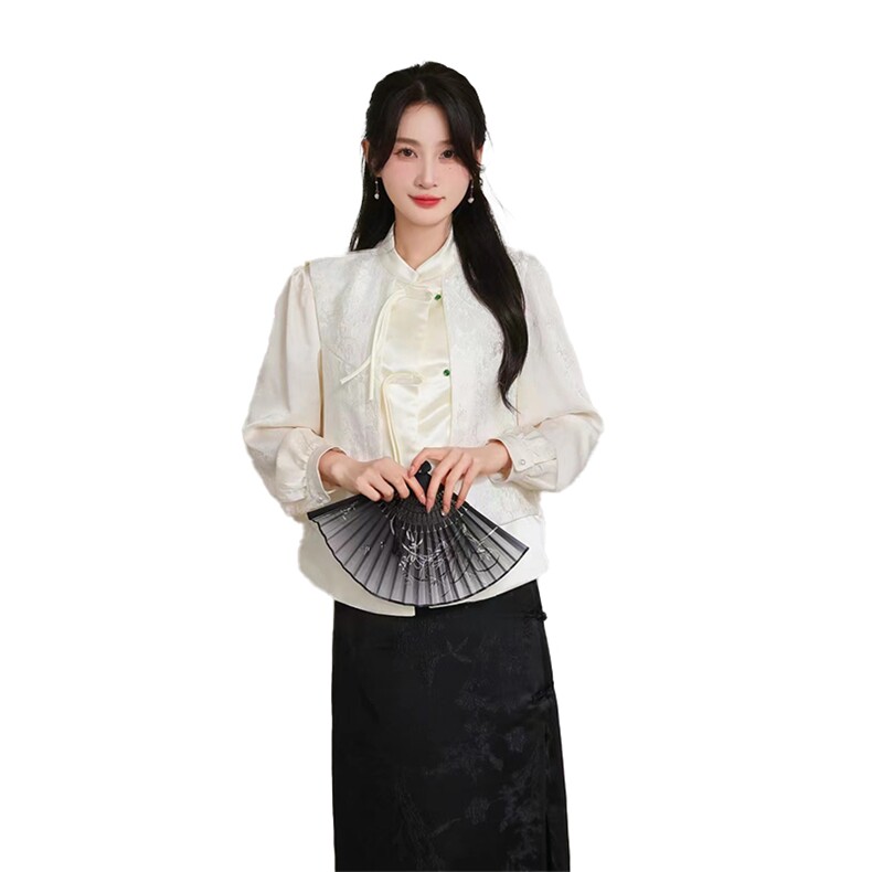 优雅复古新中式刺绣马甲时尚修身显瘦女装外套,女装马甲,曼琳思菲