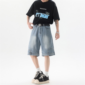 8XL-M 特大码牛仔裤短裤男美式倒装五分裤子宽松直筒DK1527P45图片