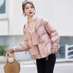 欣品汇2023年冬季Y90花色白鸭绒宽松短款羽绒服帽子可脱卸图片