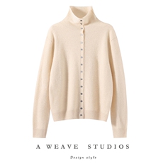 2025舒适百搭12针堆堆领多扣羊绒开衫，女装羊绒衫，朵暖羊绒