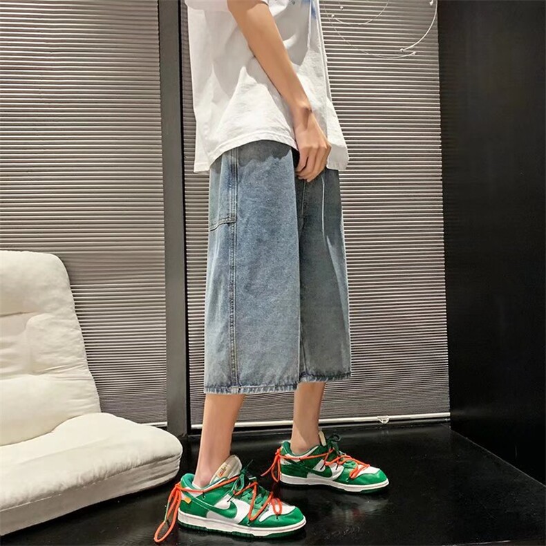 夏季港风宽松牛仔七分裤宽松阔腿裤直筒牛仔裤男1008-D3010-p40,男装牛仔裤,星座1008-1