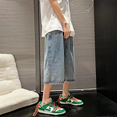 夏季港风宽松牛仔七分裤宽松阔腿裤直筒牛仔裤男1008-D3010-p40，男装牛仔裤，星座1008-1
