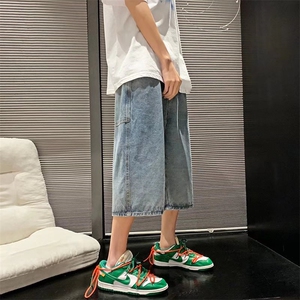 夏季港风宽松牛仔七分裤宽松阔腿裤直筒牛仔裤男1008-D3010-p40图片