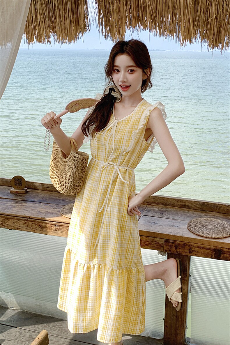 新款，黄白格连衣裙B276-5848-P135-K198,女装连衣裙,浙宝276（原081）