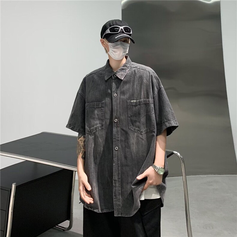 牛仔衬衫男夏季韩版潮流学院风短袖衬衣ins宽松外套CY1158-P50图片
