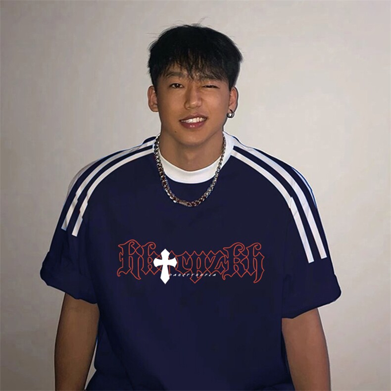 夏季美式高街重磅纯棉三条杠织带撞色男女短袖T恤ZD312-特P30,男装T恤,电商A486