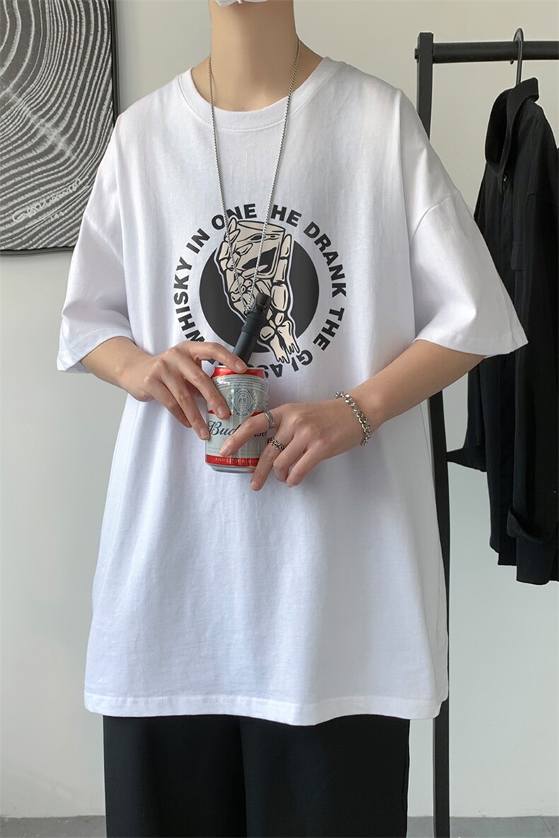 夏季新款港风潮流印花宽松圆领T恤T41P25控38,男装T恤,电商A268A