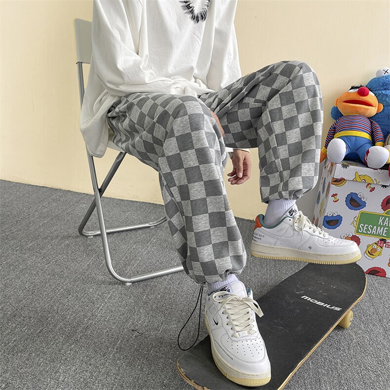 703-K280-P45春季棋盘格绣花宽松休闲直筒长裤,男装休闲裤,星座703
