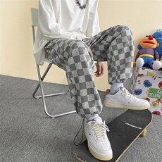 703-K280-P45春季棋盘格绣花宽松休闲直筒长裤，男装休闲裤，星座703