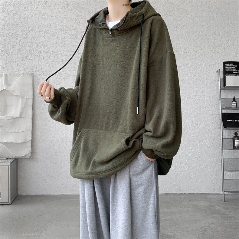 8XL-M大码摇粒绒卫衣套头连帽半拉链宽松美式复古外套WY9103/P68,女装短外套,电商B238