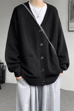 8XL-M大码V领开衫毛衣外套男日系复古宽松慵懒风针织衫KS002p55，男装针织衫/毛衣，电商B312