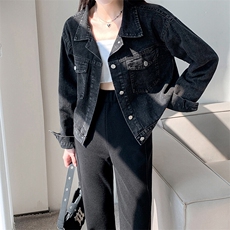 黑灰色牛仔外套女短款春秋季韩版新款工装夹克牛仔上衣NZ039-70，男装夹克，星座911-3