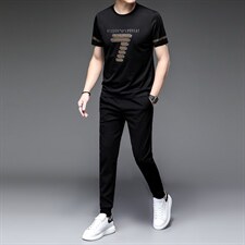 夏季冰丝短袖运动套装男士薄款大码休闲套装潮流T恤上衣裤子，男装休闲套装，电商B212（原钱塘6029）