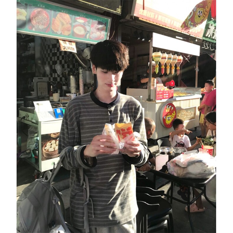 现货DXQ1439-批45小狗刺绣条纹亨利领长袖秋季上衣,男装卫衣,星座603-2
