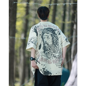 港风满身印花设计短袖T恤男休闲大码情侣短袖T恤DT77017P38控58图片
