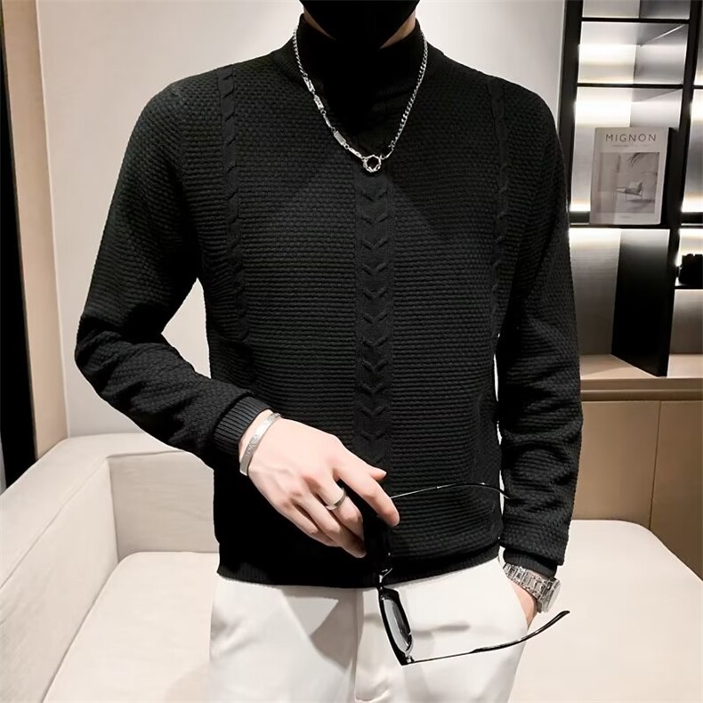 半高领麻花长袖毛衣男秋季新款潮牌修身提花针织打底衫外套S524,男装针织衫/毛衣,星座1116A-2（原606A-1）